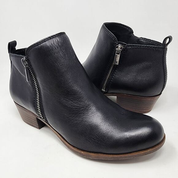 Lucky Brand Bootie Women *Left size 8 , Right size 7* Basel Black Leather Zip - Picture 2 of 12